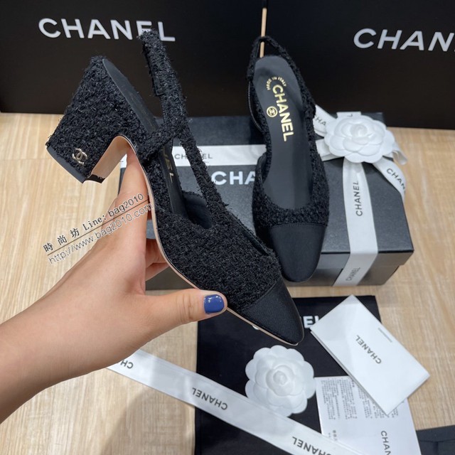 Chanel專櫃經典款女士拼色涼鞋 香奈兒時尚slingback拼色涼鞋平跟鞋中跟鞋 dx2578
